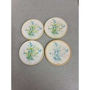 Vintage Corning Meadow Floral Coasters Set of 4 Blue Forget Me Not Butterfly 70s